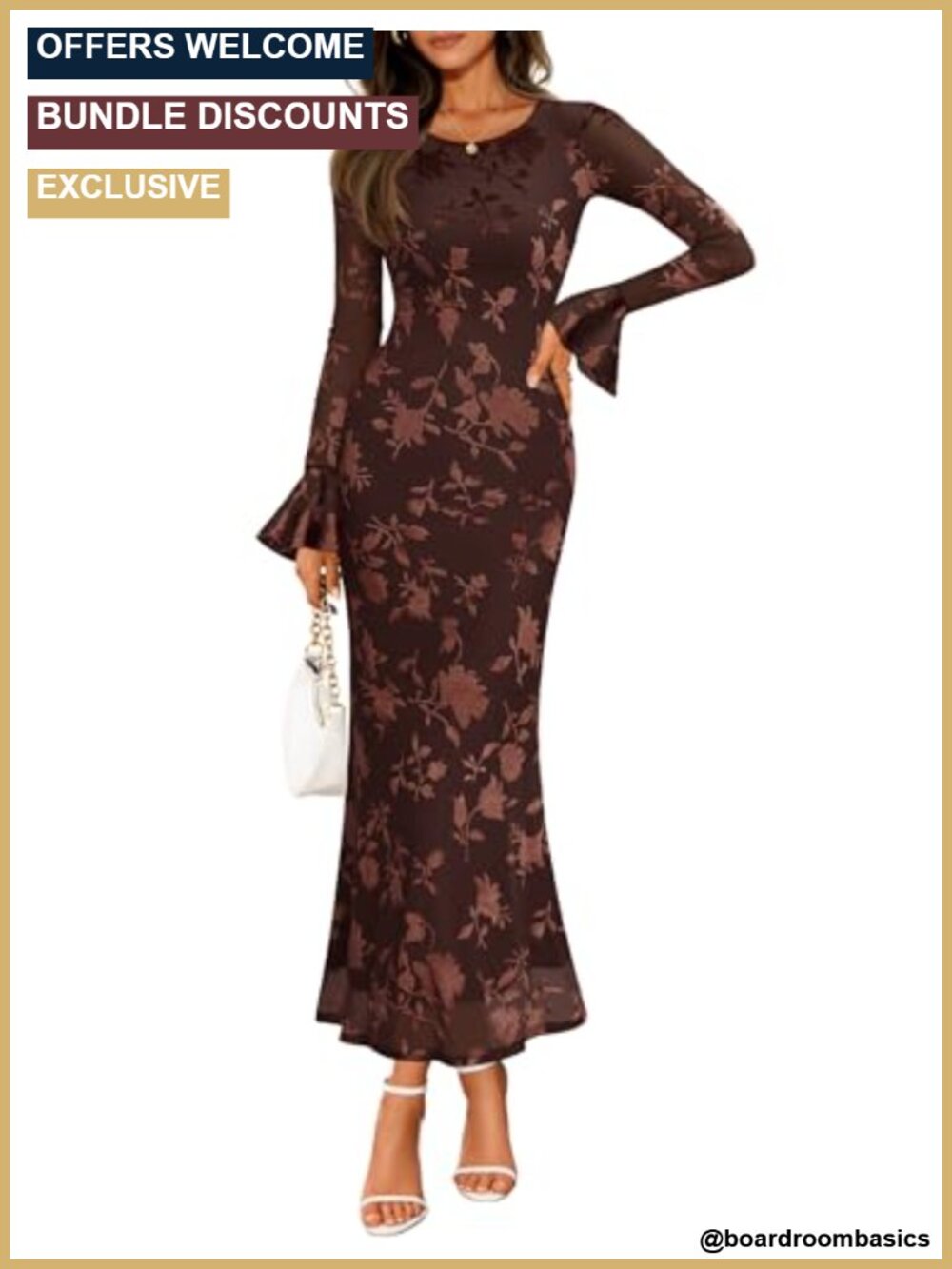 Bell Sleeve Floral Bodycon Maxi Dress Wedding Guest